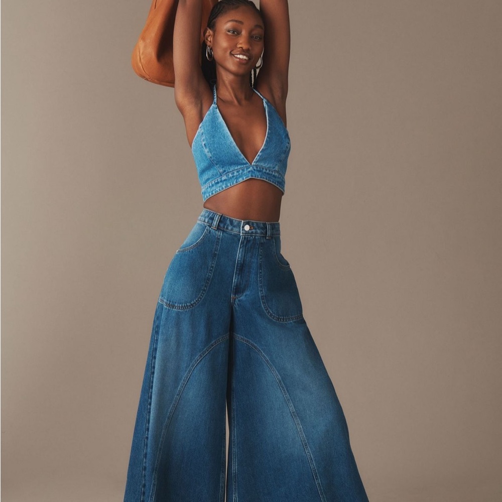 Pilcro Godet Palazzo Mid-Rise Wide Leg Jeans in Boracay Wash by Anthropologie